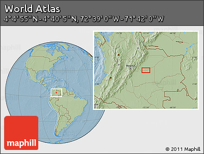 Savanna Style Location Map of the Area around 4° 22' 30" N, 72° 10' 30" W, hill shading