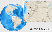 Shaded Relief Location Map of the area around 4° 22' 30" N, 72° 10' 30" W