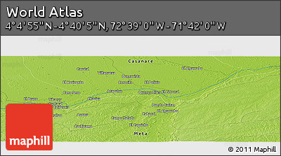 Physical Panoramic Map of the Area around 4° 22' 30" N, 72° 10' 30" W