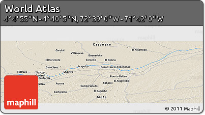 Shaded Relief Panoramic Map of the Area around 4° 22' 30" N, 72° 10' 30" W