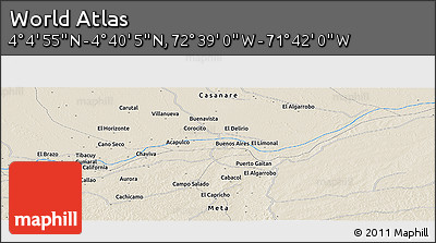 Shaded Relief Panoramic Map of the Area around 4° 22' 30" N, 72° 10' 30" W