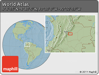 Savanna Style Location Map of the Area around 4° 22' 30" N, 73° 1' 30" W, hill shading