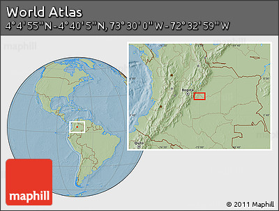 Savanna Style Location Map of the Area around 4° 22' 30" N, 73° 1' 30" W, hill shading