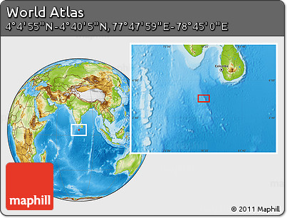 Physical Location Map of the Area around 4° 22' 30" N, 78° 16' 30" E