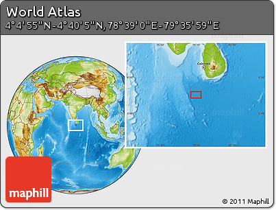 Physical Location Map of the Area around 4° 22' 30" N, 79° 7' 30" E