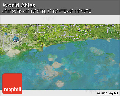 Satellite 3D Map of the Area around 4° 22' 30" N, 7° 43' 29" E