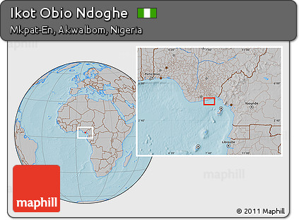 Gray Location Map of Ikot Obio Ndoghe, hill shading