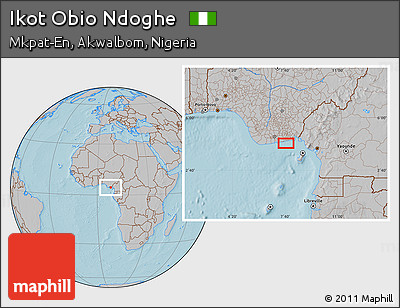 Gray Location Map of Ikot Obio Ndoghe, hill shading