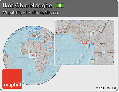 Gray Location Map of Ikot Obio Ndoghe, hill shading