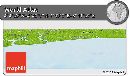 Physical Panoramic Map of the Area around 4° 22' 30" N, 7° 43' 29" E