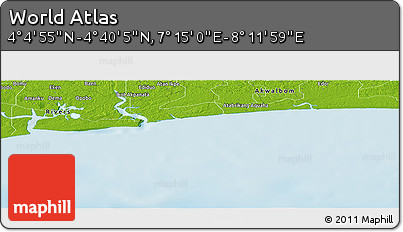 Physical Panoramic Map of the Area around 4° 22' 30" N, 7° 43' 29" E