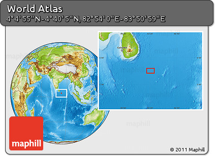 Physical Location Map of the Area around 4° 22' 30" N, 83° 22' 30" E
