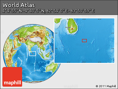 Physical Location Map of the Area around 4° 22' 30" N, 83° 22' 30" E