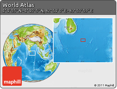 Physical Location Map of the Area around 4° 22' 30" N, 83° 22' 30" E