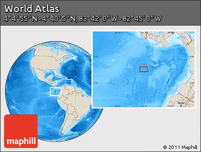 Shaded Relief Location Map of the Area around 4° 22' 30" N, 83° 13' 29" W