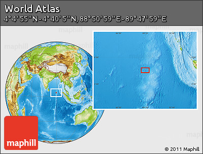 Physical Location Map of the Area around 4° 22' 30" N, 89° 19' 29" E