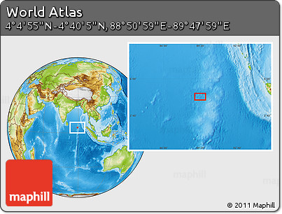 Physical Location Map of the Area around 4° 22' 30" N, 89° 19' 29" E