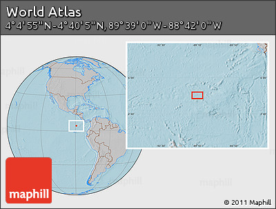 Gray Location Map of the Area around 4° 22' 30" N, 89° 10' 30" W, hill shading