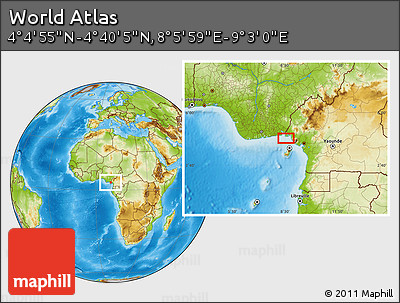 Physical Location Map of the Area around 4° 22' 30" N, 8° 34' 29" E