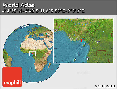 Satellite Location Map of the Area around 4° 22' 30" N, 8° 34' 29" E