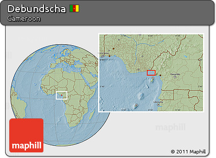Savanna Style Location Map of Debundscha, hill shading
