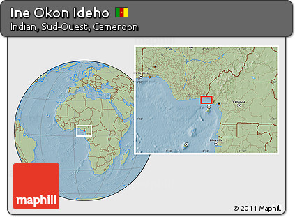 Savanna Style Location Map of Ine Okon Ideho, hill shading