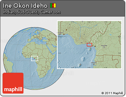 Savanna Style Location Map of Ine Okon Ideho, hill shading
