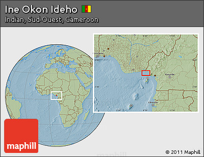 Savanna Style Location Map of Ine Okon Ideho, hill shading