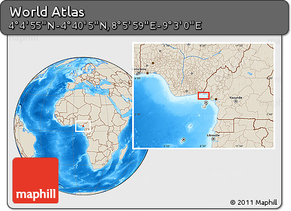 Shaded Relief Location Map of the Area around 4° 22' 30" N, 8° 34' 29" E