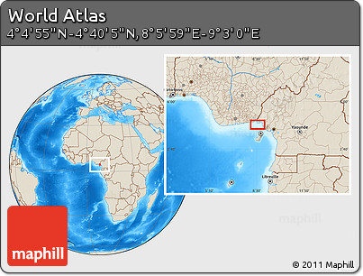 Shaded Relief Location Map of the Area around 4° 22' 30" N, 8° 34' 29" E