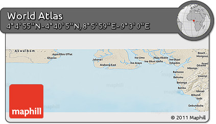Shaded Relief Panoramic Map of the Area around 4° 22' 30" N, 8° 34' 29" E
