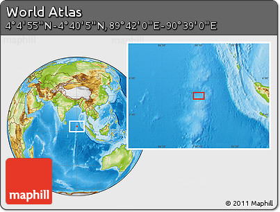 Physical Location Map of the Area around 4° 22' 30" N, 90° 10' 30" E