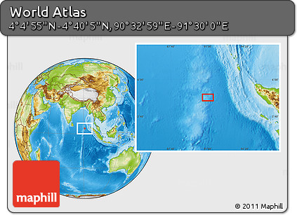 Physical Location Map of the Area around 4° 22' 30" N, 91° 1' 30" E
