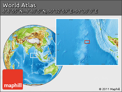 Physical Location Map of the Area around 4° 22' 30" N, 91° 1' 30" E
