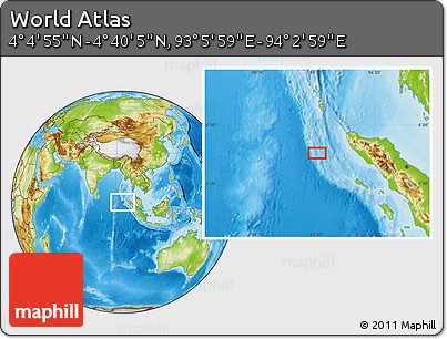 Physical Location Map of the Area around 4° 22' 30" N, 93° 34' 29" E