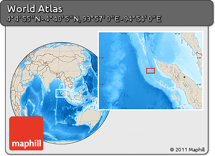 Shaded Relief Location Map of the Area around 4° 22' 30" N, 94° 25' 30" E