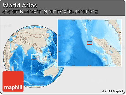 Shaded Relief Location Map of the Area around 4° 22' 30" N, 94° 25' 30" E