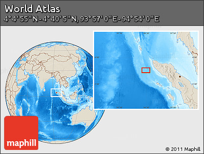 Shaded Relief Location Map of the Area around 4° 22' 30" N, 94° 25' 30" E