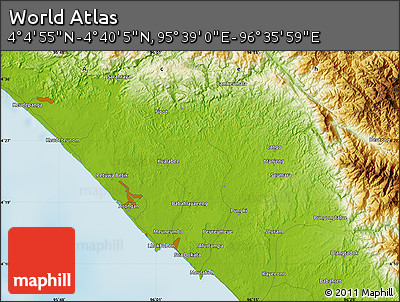 Physical Map of the Area around 4° 22' 30" N, 96° 7' 30" E