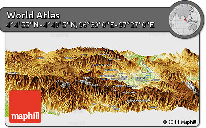 Physical Panoramic Map of the Area around 4° 22' 30" N, 96° 58' 29" E