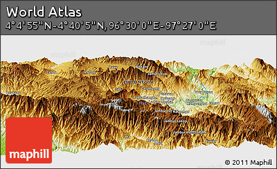 Physical Panoramic Map of the Area around 4° 22' 30" N, 96° 58' 29" E