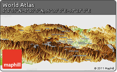 Physical Panoramic Map of the Area around 4° 22' 30" N, 96° 58' 29" E