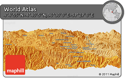 Political Panoramic Map of the Area around 4° 22' 30" N, 96° 58' 29" E