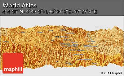 Political Panoramic Map of the Area around 4° 22' 30" N, 96° 58' 29" E