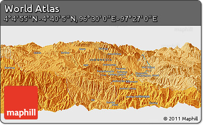 Political Panoramic Map of the Area around 4° 22' 30" N, 96° 58' 29" E