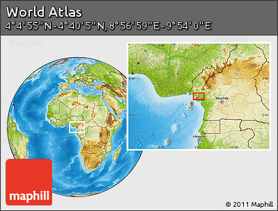 Physical Location Map of the Area around 4° 22' 30" N, 9° 25' 30" E