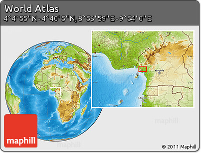 Physical Location Map of the Area around 4° 22' 30" N, 9° 25' 30" E