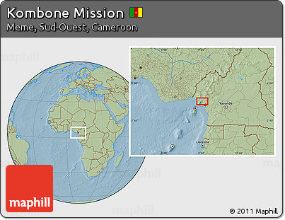Savanna Style Location Map of Kombone Mission, hill shading