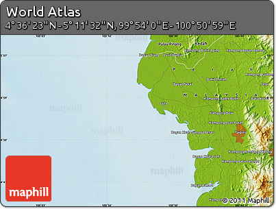 Physical Map of the Area around 4° 53' 57" N, 100° 22' 30" E
