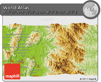 Physical 3D Map of the Area around 4° 53' 57" N, 101° 13' 29" E